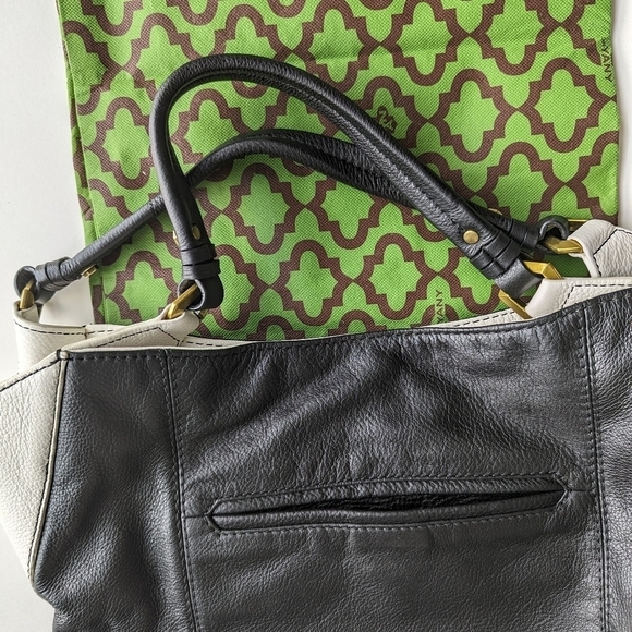 orYANY Genuine Leather Large Shoulder Tote Bag Compartments Black White - Picture 7 of 10